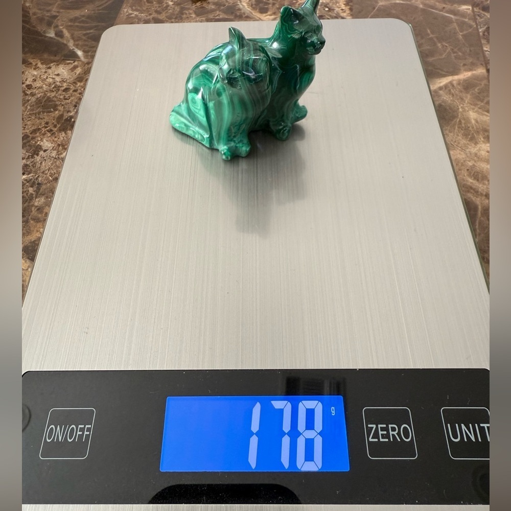 Green Malachite Cats Figurine Carved - Picture 7 of 13